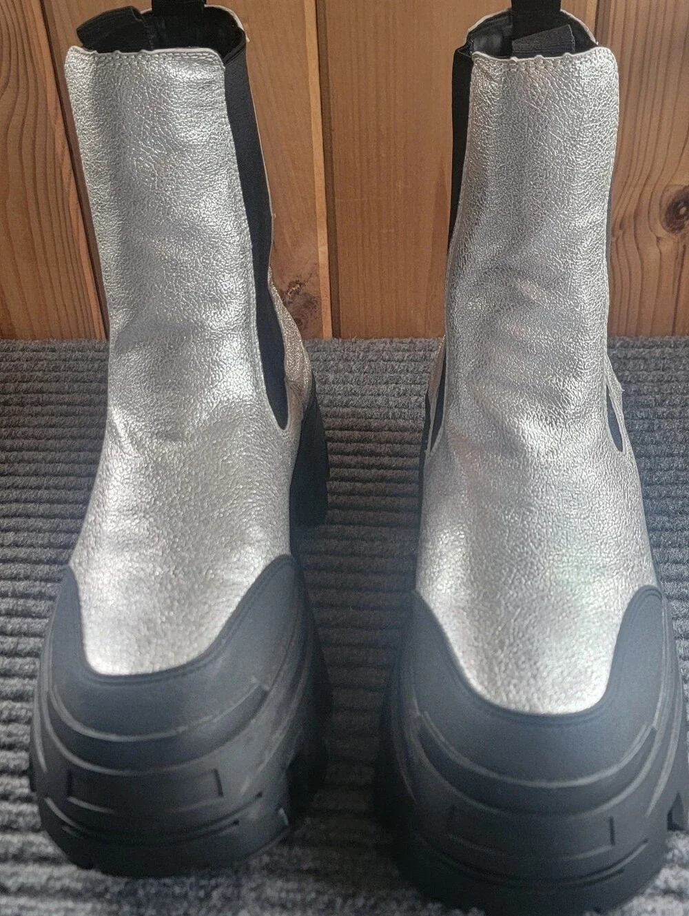Silver ASOS DESIGN Platform Heeled Chelsea Boot with Lug Sole, Womans 11